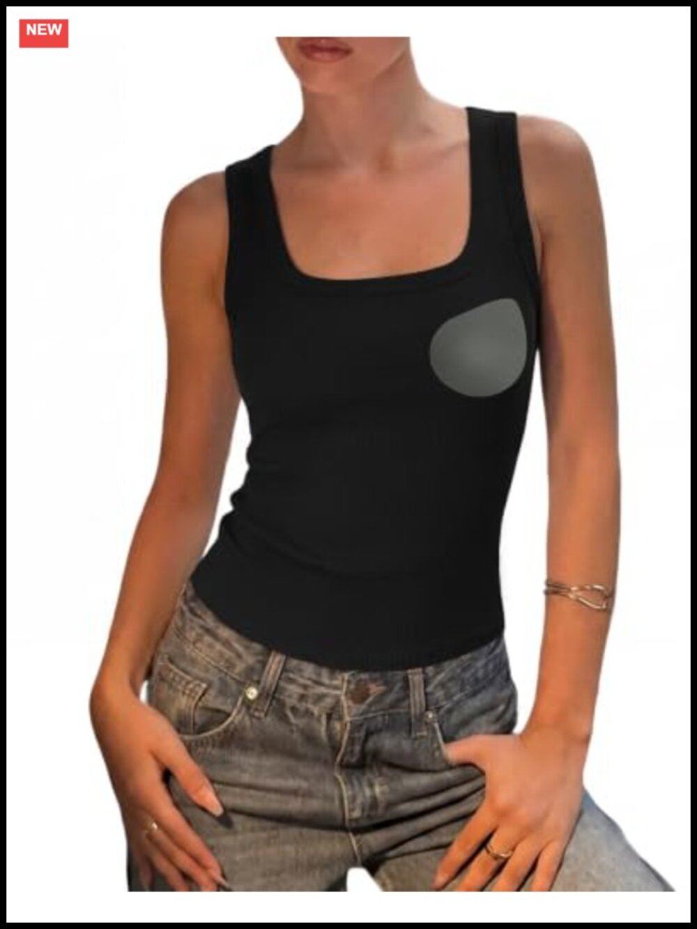 Women's Padded Cotton Ribbed Tank Top Square Neck Sleeveless Racerback